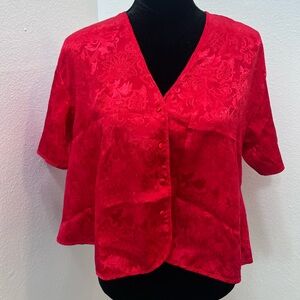 Victoria’s Secret Red Pajama Top Shirt Vintage Gold Label Damask Size Small